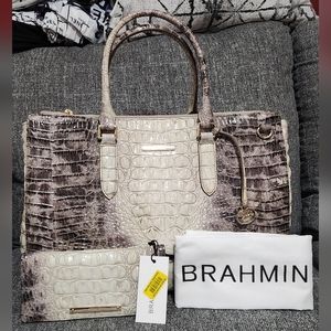 Authentic White and Black Brahmin with matching Wallet.